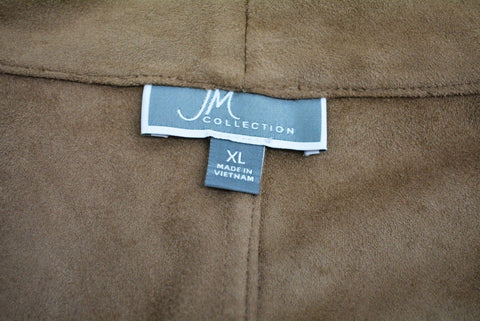 JM Collection Women Stretch Brown Suede Open-Front Draped Cardigan Shrug Top XL