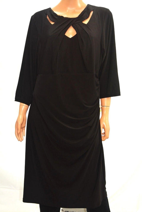 $109 INC Concepts Women 3/4 Slvs Black Cut-Out Neck Ruched Sheath Dress Plus 18W - evorr.com