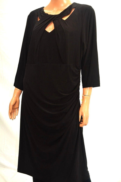 $109 INC Concepts Women 3/4 Slvs Black Cut-Out Neck Ruched Sheath Dress Plus 18W - evorr.com