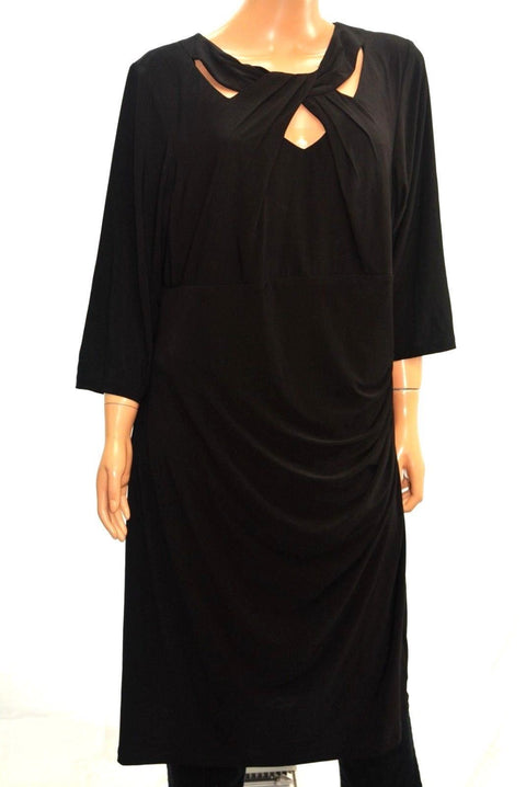 $109 INC Concepts Women 3/4 Slvs Black Cut-Out Neck Ruched Sheath Dress Plus 18W - evorr.com