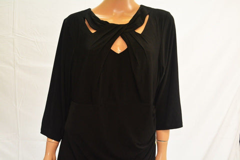 $109 INC Concepts Women 3/4 Slvs Black Cut-Out Neck Ruched Sheath Dress Plus 18W - evorr.com