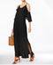 New NY Collection Women's Stretch Black Cold Shoulder Ruffled Long Maxi Dress M