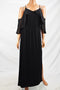 New NY Collection Women's Stretch Black Cold Shoulder Ruffled Long Maxi Dress M