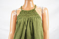 New Cable & Gauge Women's Cotton Green Solid Crochet Detail Halter Blouse Top S - evorr.com