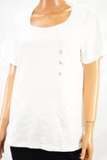 New Karen Scott Women's Short-Sleeve Scoop Neck 100% Cotton White Blouse Top M