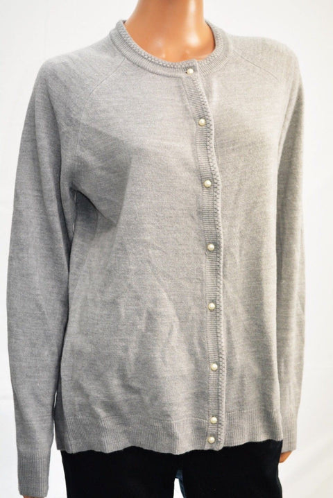 $59 Karen Scott Women Long Sleeves Gray Heather Button Down Cardigan Shrug Top S