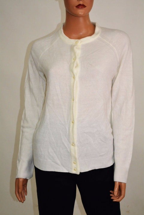 Karen Scott Women Long Sleeves Luxsoft White Button Front Cardigan Sweater Large