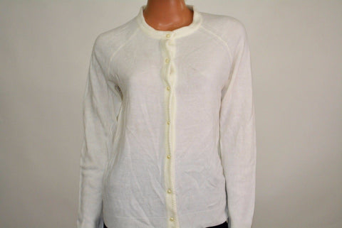 Karen Scott Women Long Sleeves Luxsoft White Button Front Cardigan Sweater Large