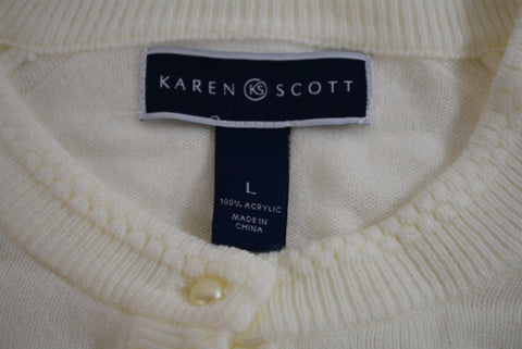 Karen Scott Women Long Sleeves Luxsoft White Button Front Cardigan Sweater Large