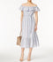 Grace Elements Women's Blue Belted Striped Off-The-Shoulder Peasant Midi Dress L - evorr.com