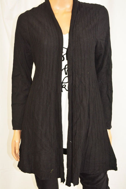 Charter Club Women  Black Pleated Open-Front Duster Cardigan Top Large L