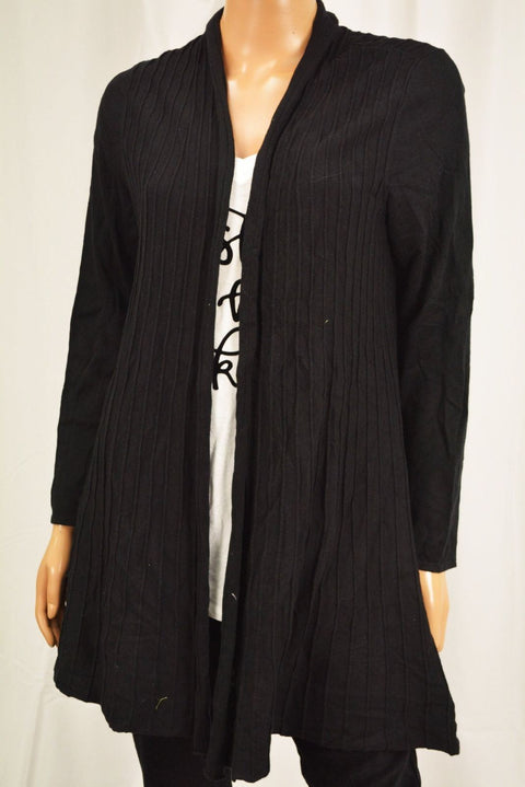 Charter Club Women  Black Pleated Open-Front Duster Cardigan Top Large L