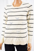Bass Women's Long Sleeve Ivory Striped Bird Printed Knit Sweater Top Small S - evorr.com