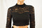 Trixxi Women Long Sleeve Mock Neck Stretch Black Illusion Lace Crop Blouse Top 9 - evorr.com