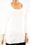 New Karen Scott Women's 3/4 Sleeve Scoop Neck Cotton White Solid Blouse Top L