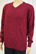 John Ashford Mens Cotton Red V-Neck Striped-Texture Pull-Over Knit Sweater L - evorr.com