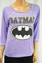 New Batman Young Women's 3/4 sleeve Scoop Neck Purple Graphic Blouse Top M (7/9) - evorr.com