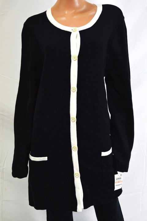 Charter Club Women's Button-Front Cardigan Jacket Black White Trim Plus Size 2X
