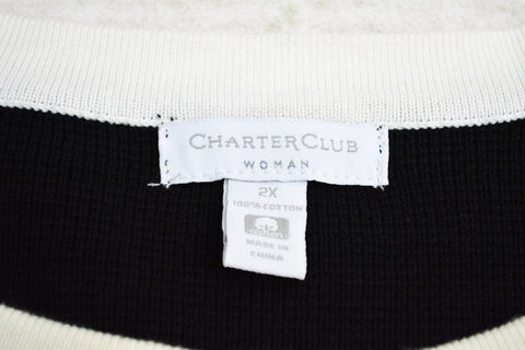 Charter Club Women's Button-Front Cardigan Jacket Black White Trim Plus Size 2X
