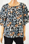 Charter Club Women's Boat Neck Black Floral-Print Tiered-Sleeve Blouse Top XL