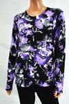Karen Scott Women's Long-Sleeve Purple Floral Cardigan Shrug Top Large L