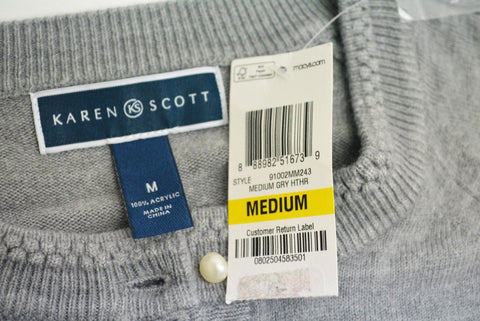 $59 Karen Scott Women Long Sleeves Gray Heather Button Down Cardigan Shrug Top M