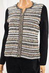 Charter Club Women's Metallic Black Zip-Front Textured Cardigan Shrug Small S