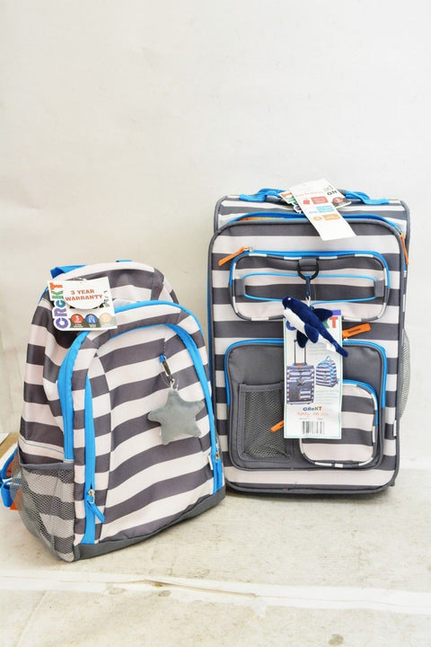 $160 NEW Crckt Kids Rolling Wheels Printed Carry-On 2 PC Suitcase & Backpack Set