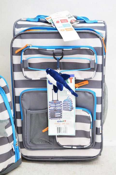 $160 NEW Crckt Kids Rolling Wheels Printed Carry-On 2 PC Suitcase & Backpack Set