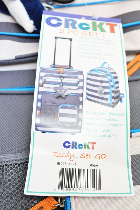 $160 NEW Crckt Kids Rolling Wheels Printed Carry-On 2 PC Suitcase & Backpack Set