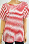 Karen Scott Women's Short Slv Cotton Red Embellished Striped Blouse Top Plus 2X