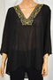 Michael Kors Women 3/4 Sleeve Black Embellish Neck Sheer Blouse Top Plus 0X 16W