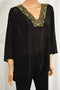Michael Kors Women 3/4 Sleeve Black Embellish Neck Sheer Blouse Top Plus 0X 16W