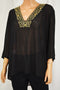 Michael Kors Women 3/4 Sleeve Black Embellish Neck Sheer Blouse Top Plus 0X 16W