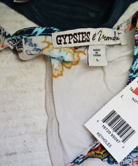 Gypsies&moondust Mujer White-Multi Estampado Cerradura Trasera Blusa sin Mangas - evorr.com
