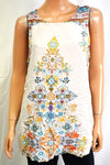 GYPSIES&Moondust Womens White-Multi Printed Keyhole Back Sleeveless Blouse Top L - evorr.com