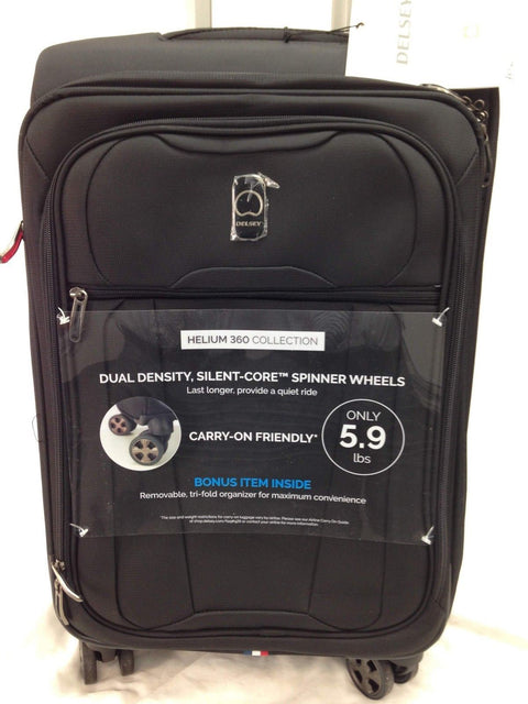 $260 NEW Delsey Helium 360 21" Expandable Spinner Carry-On Suitcase Black