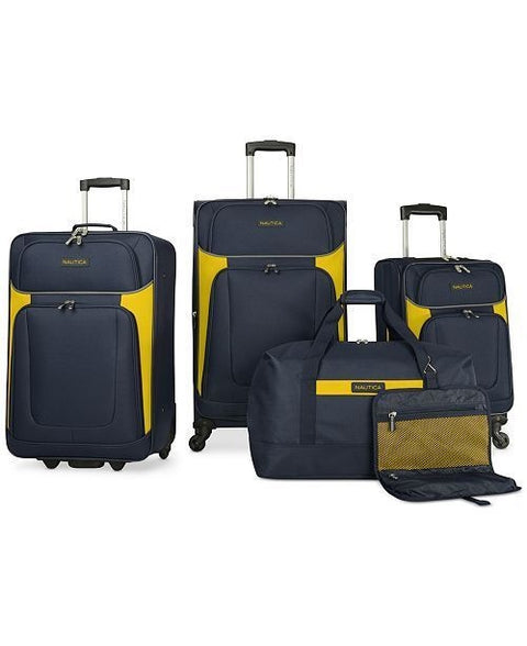 $460 New Nautica Oceanview 5-Piece Luggage Set Spinner Suitcase Blue Yellow