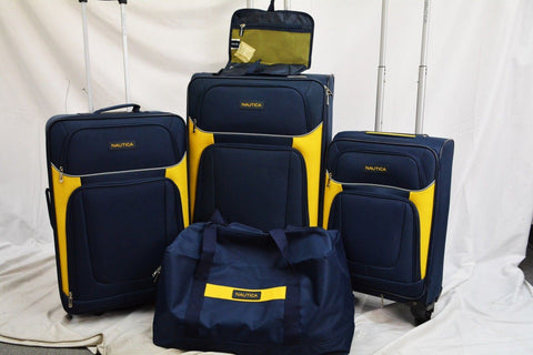 $460 New Nautica Oceanview 5-Piece Luggage Set Spinner Suitcase Blue Yellow