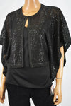 Alfani Women's Black Open Front Sequined Textured Flyaway Cape Cardigan Shrug XS