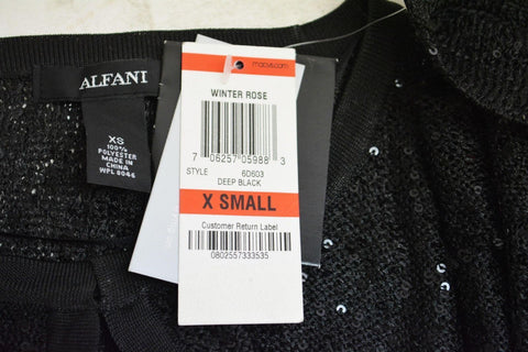 Alfani Women's Black Open Front Sequined Textured Flyaway Cape Cardigan Shrug XS