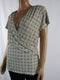 $89 Charter Club Womens Short Sleeve Print Beige Faux Wrap Blouse Top Stretch XL