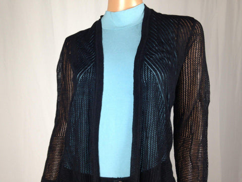 Charter Club Women Pointelle 3/4 Sleeve Front-Open Cardigan Shrug Black Medium M