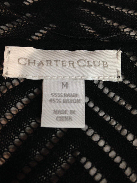Charter Club Women Pointelle 3/4 Sleeve Front-Open Cardigan Shrug Black Medium M
