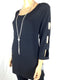 JM Collection Women 3/4 Lattice Sleeve Scoop-Neck Necklace Black Blouse Top 2X