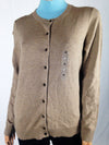 Karen Scott Women's Long Sleeve Front Button Cardigan Sweater Beige Crew Neck M