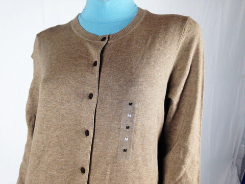 Karen Scott Women's Long Sleeve Front Button Cardigan Sweater Beige Crew Neck M