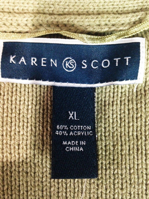 New Karen Scott Womens Long Sleeve Front Open Cardigan Shrug Cable Knit Green XL
