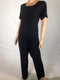 $70 NY Collection Women's Black Laser Cut Pop-Over Short Sleeve Jumpsuit Dress M