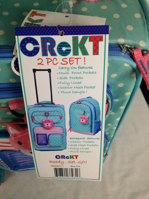 $160 New Crckt Kids 2-Piece Print Carry-On Suitcase Luggage & Backpack Set Dots